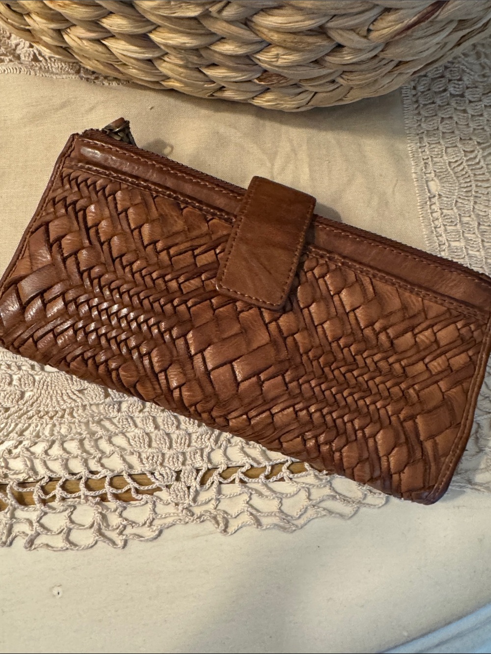 Woven Leather Wallet - Brown